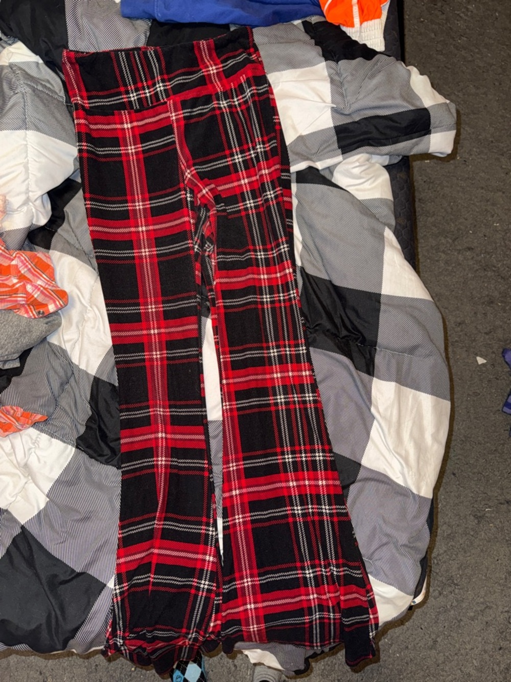 Red and Black Plaid flare Pants
